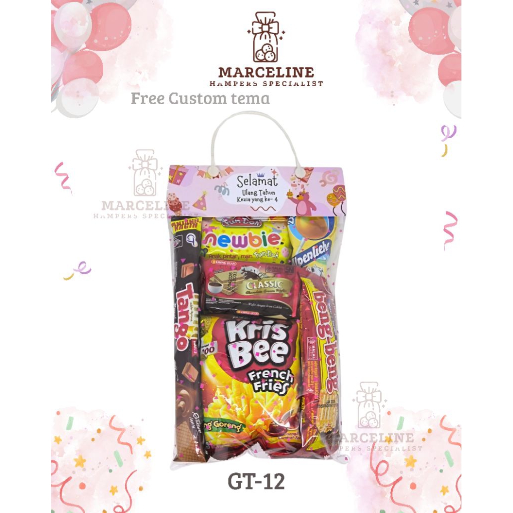 

Hampers ulangtahun anak bentuk tenteng. bingkisan snack ultah ulangtahun anak free design tag.