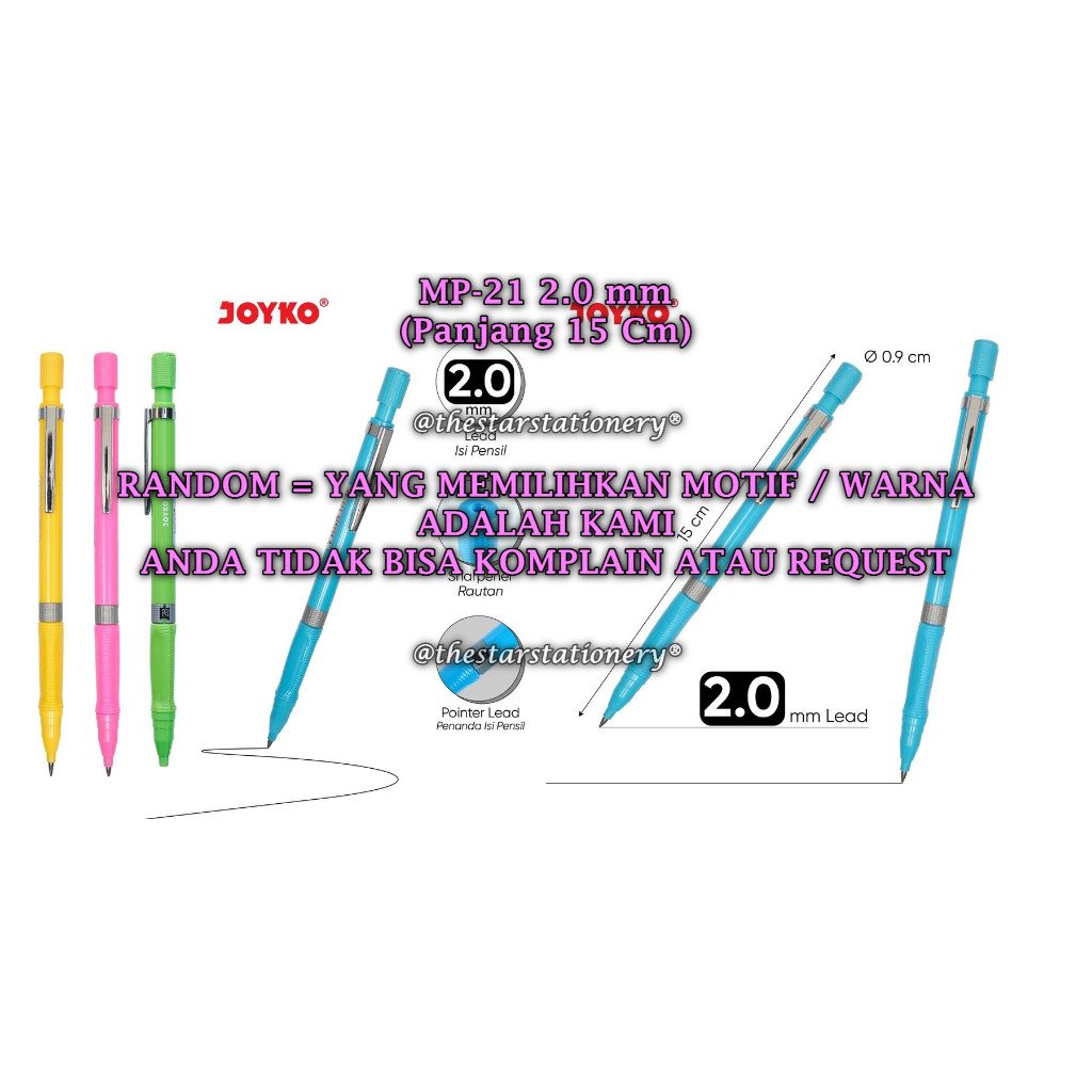 

(1 Biji) GROSIR Pensil Mekanik Joyko MP-21 2.0 mm RANDOM / Mechanical Pencil Joyko MP-21 (1 Biji)