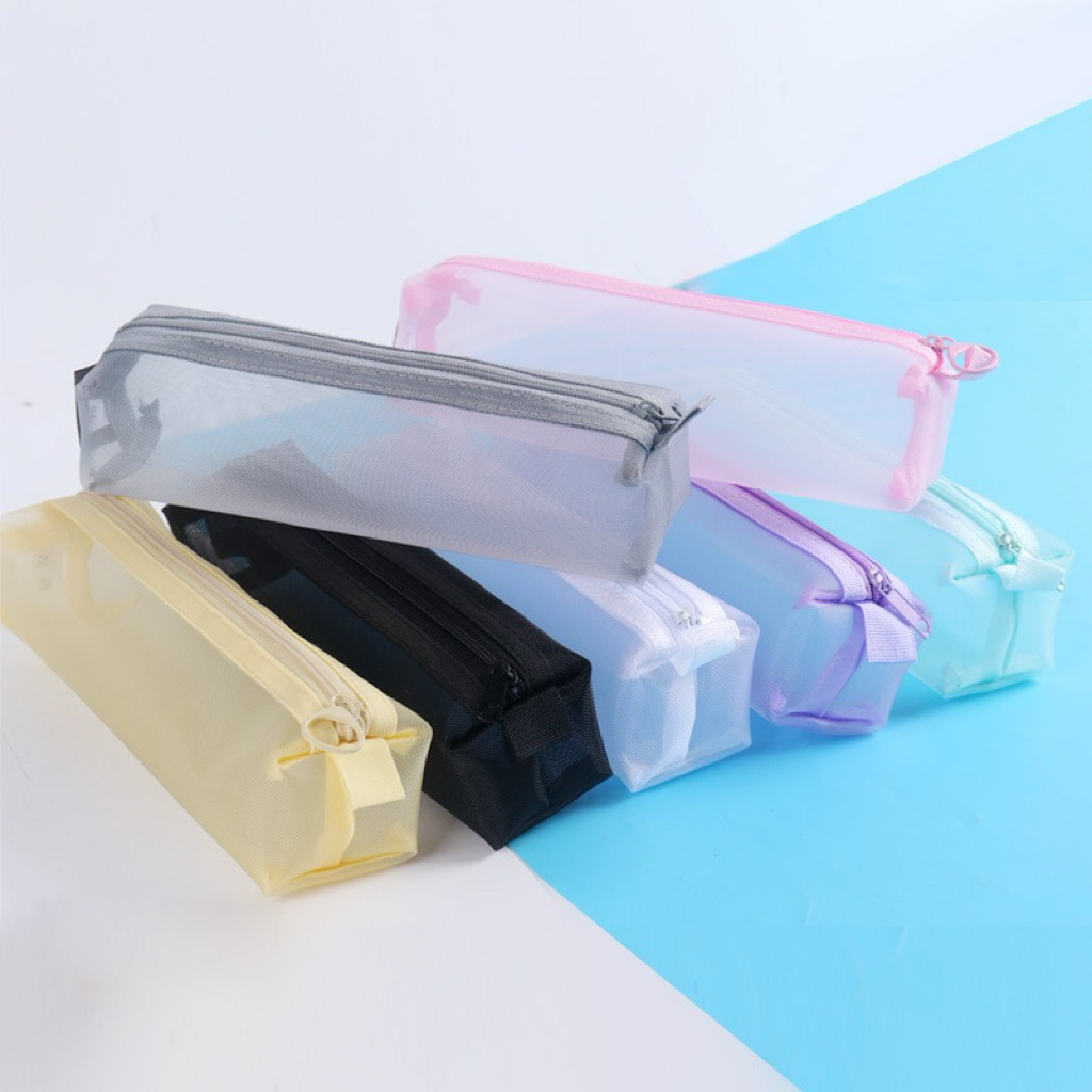 

Kotak Pensil Nylon Transparan / Kotak Pensil Transparan Rectangle Portabel Tempat Pensil Jaring Resleting Stationery