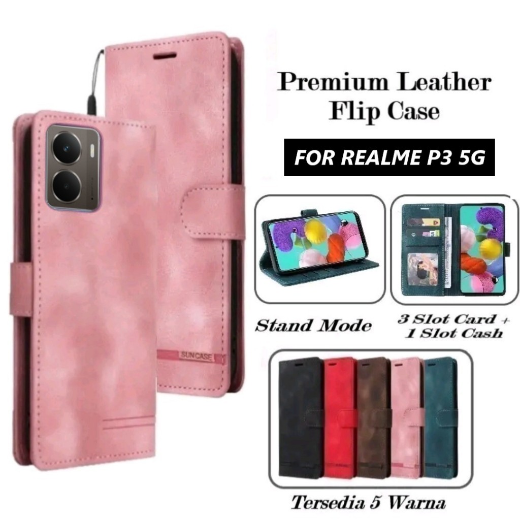 Casing hp REALME P3 5G model flip dompet softcase premium ada tali