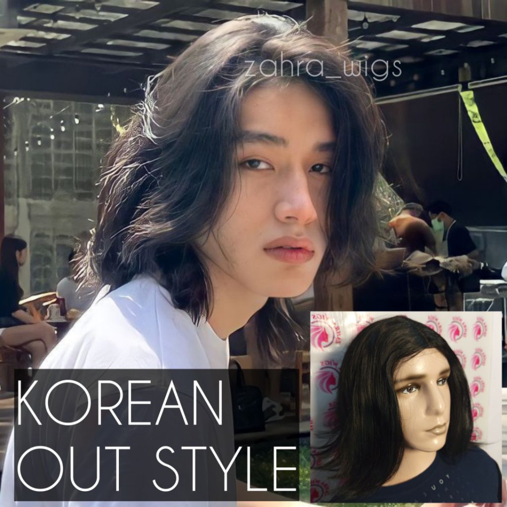 WIG PRIA RAMBUT PENDEK SEBAHU MODEL OUT STYLE WARNA HITAM COKLAT