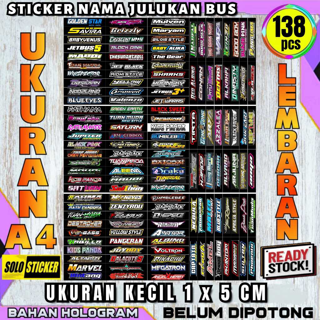 

Sticker Bus Nama Julukan Hologram Belum Dipotong Isi 138 pcs Lembaran A4 Anti Air