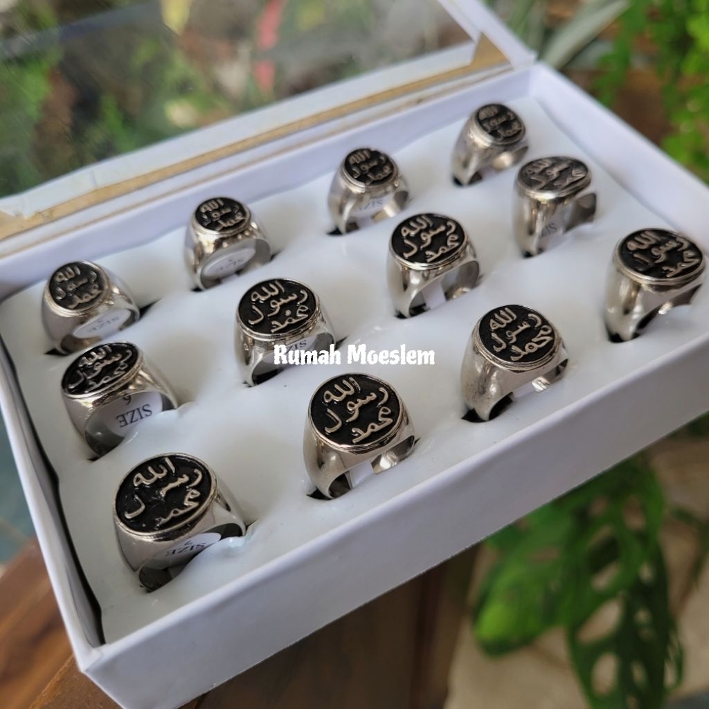 MDL01 Cincin Tauhid Terompah Rasul BOX 12Pcs Alpaka Islam Kaligrafi Muslim
