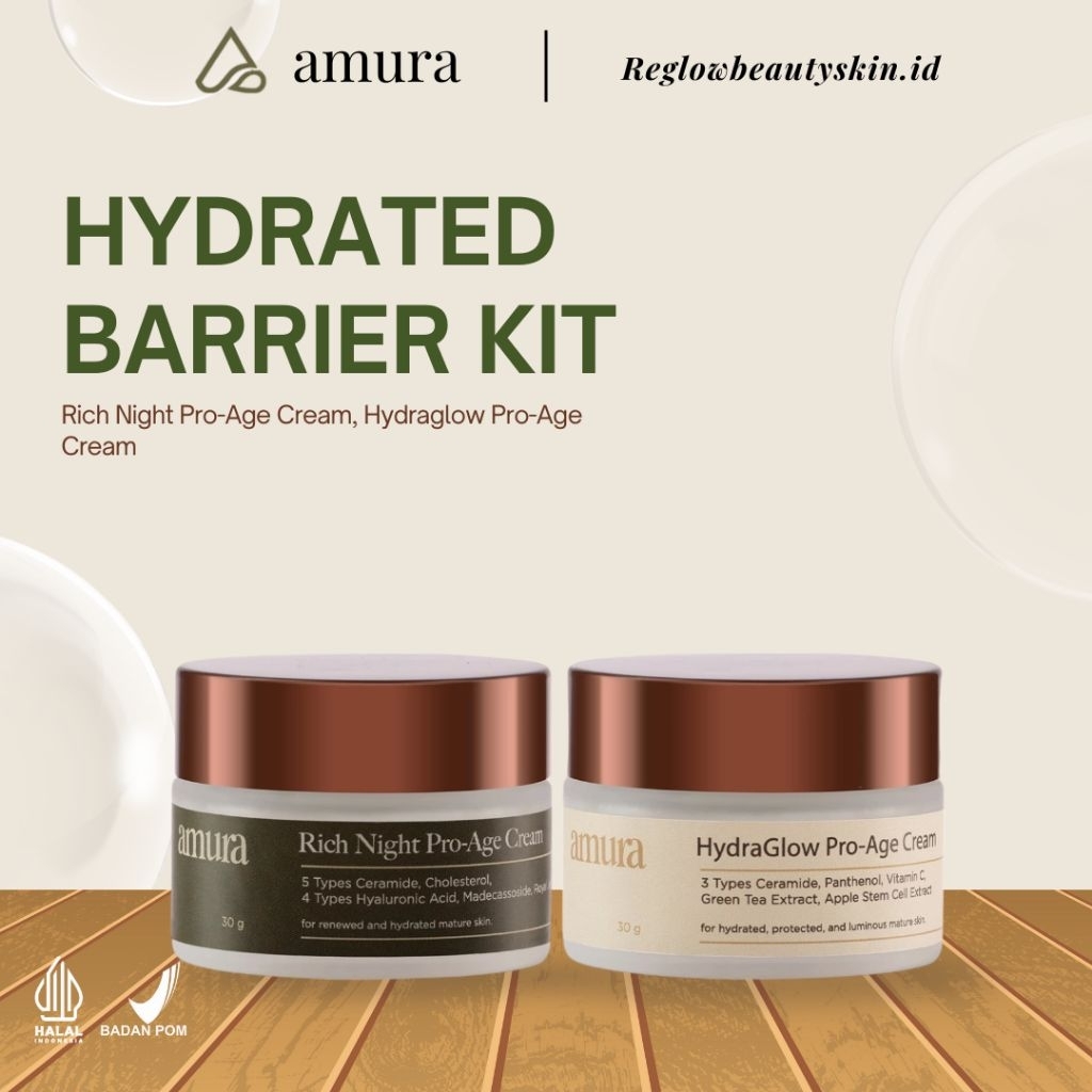 Amura Hydraglow Day Cream dan Rich Night Cream Paket Krim Malam Perawatan Anti Penuaan & UV Filter