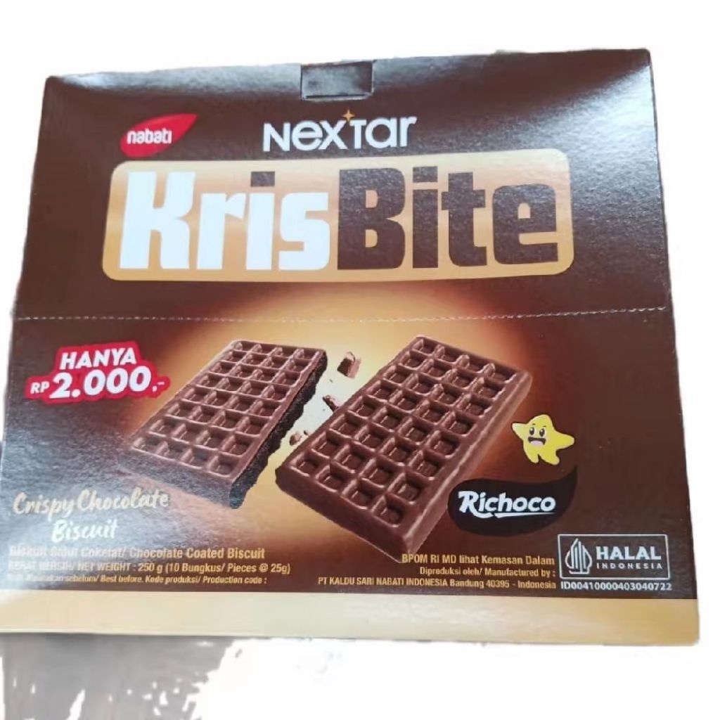 

NABATI NEXTAR KRIS BITE CRISPY CHOCOLATE BISCUIT NETTO 10 PCS X 25 GR murah sekali