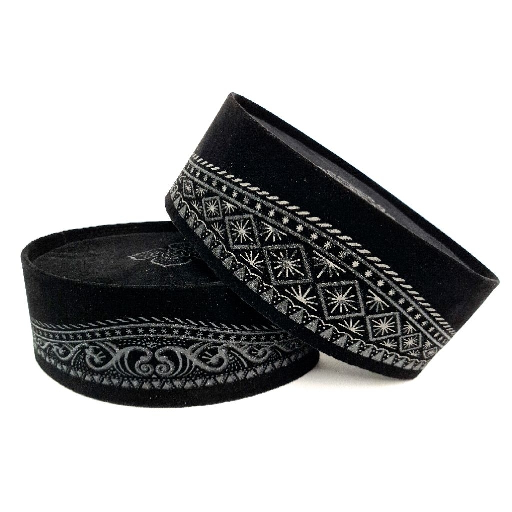 Peci Lukis Batik Hitam  | Peci Kopiah Songkok Motif Hitam Bahan Bludru