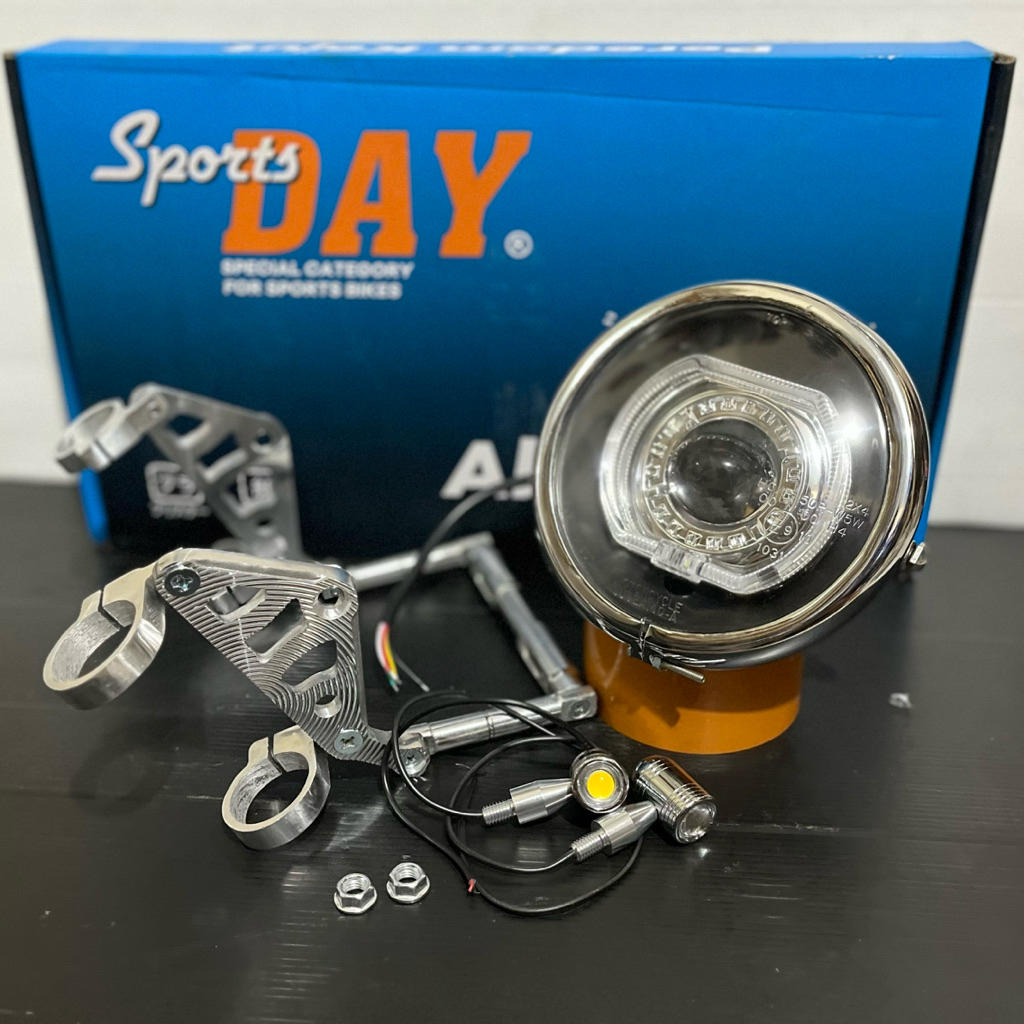 Biled 3.5 inch set Lampu depan Jute Pesek Chrome Import set Sein Led plus Kupingan lampu Cnc plat no