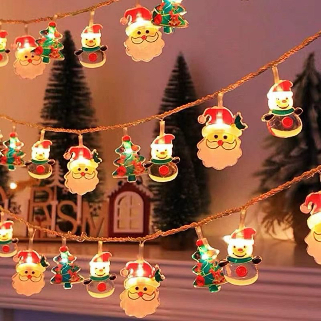 Lampu Led 2 Meter Baterai Natal/Lampu Dekorasi Tema Natal Christmas/Lampu String Natal Motif Santa