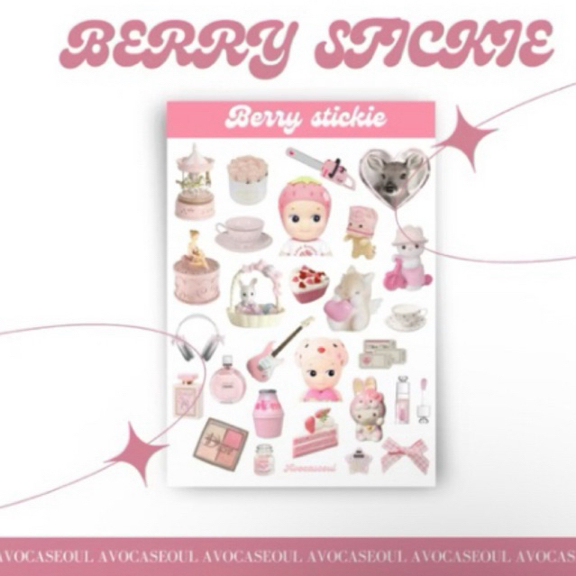 

sticker sheet berry stickie aesthetic ins korea untuk dekorasi scrapbook, deco pola, journaling, phonecase, headphone, stiker aesthetic lucu pink