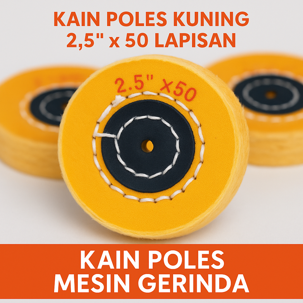 Kain Poles Kuning 2.5" x 50 Lapisan – Kain Poles Mesin Gerinda untuk Logam & Perhiasan