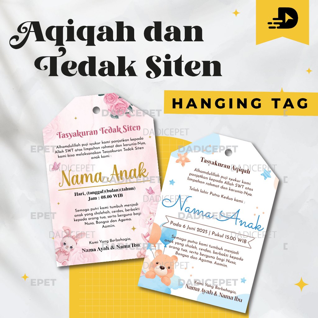 Hanging Tag Tasyakuran Tedak Siten Bayi / Tasyakuran Kelahiran /Tasyakuran Selapan / Tasyakuran Aqiq