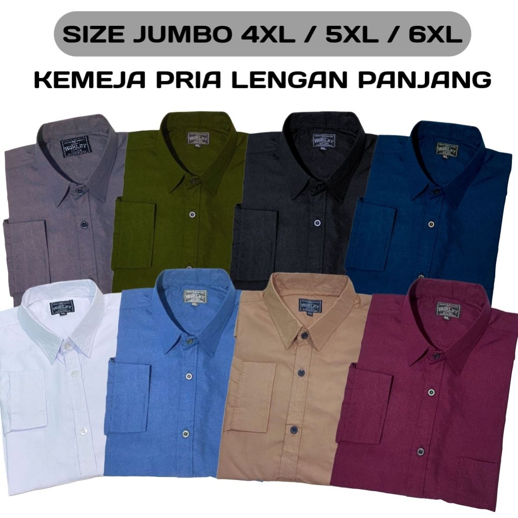 (BIG SIZE JUMBO) KEMEJA PRIA POLOS JUMBO BIG SIZE 4XL - 5XL - 6XL KEMEJA PRIA LENGAN PANJANG SUPER J