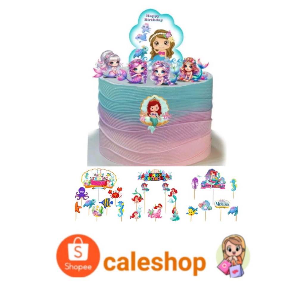Topper Kertas Kue Ulang Tahun Anak Mermaid Princess Ariel Duyung