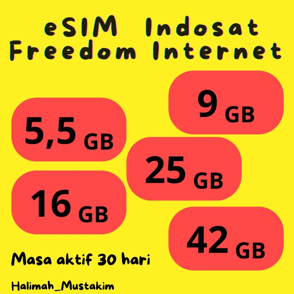 kuota eSIM Indosat Freedom Internet / im3 5,5 GB, 9 GB, 16 GB, 25 GB, 42 GB berlaku 30 hari