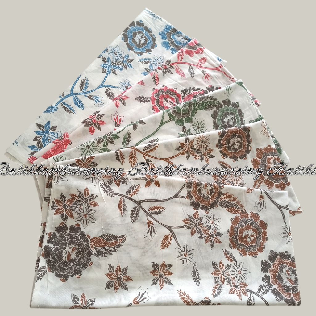 kain teteron rayon motif bunga mawar dasar batik putih kain bahan batik wanita bahan teteron rayon