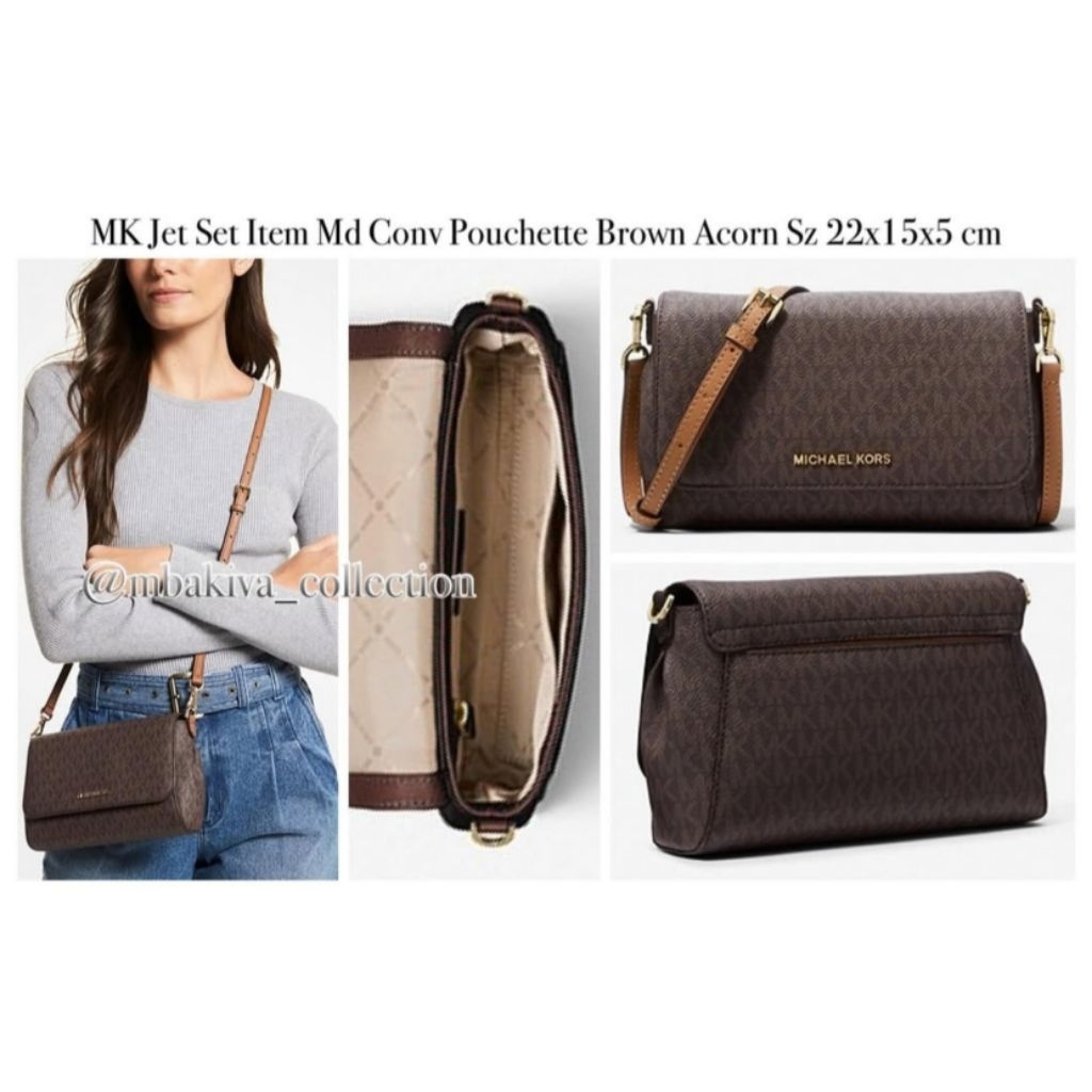 MK Jet Set Item Md Conv Pouchette Brown Acorn