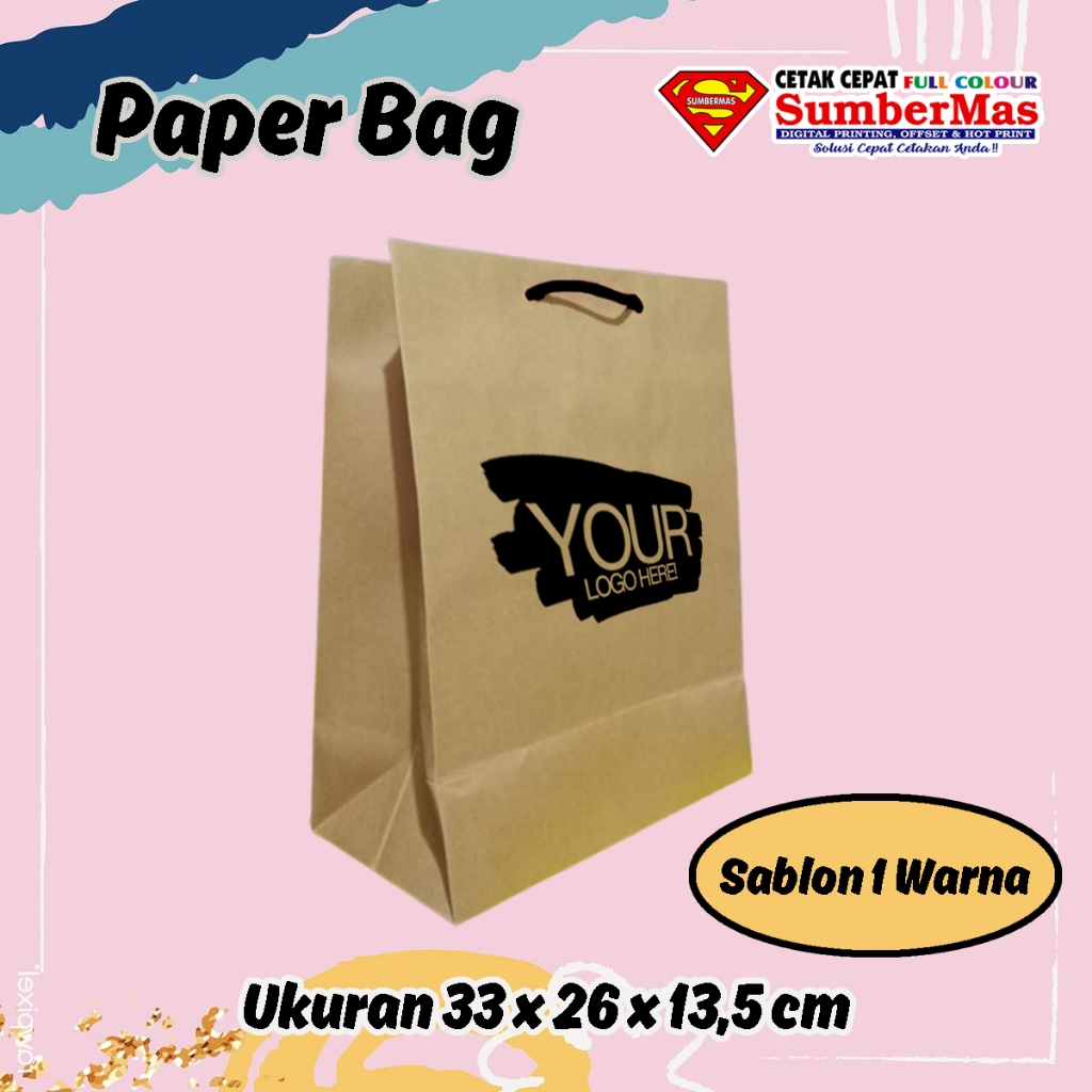 

Paper Bag Coklat ukuran 40 x 30 x 10 cm Sablon 1 Warna