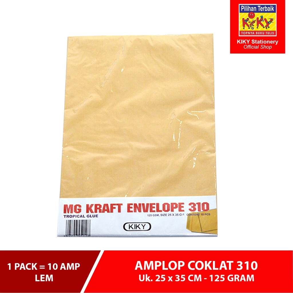 

KIKY Amplop Coklat No. 310 - 125 GRAM Lem - 1 Pack = 10 Lembar