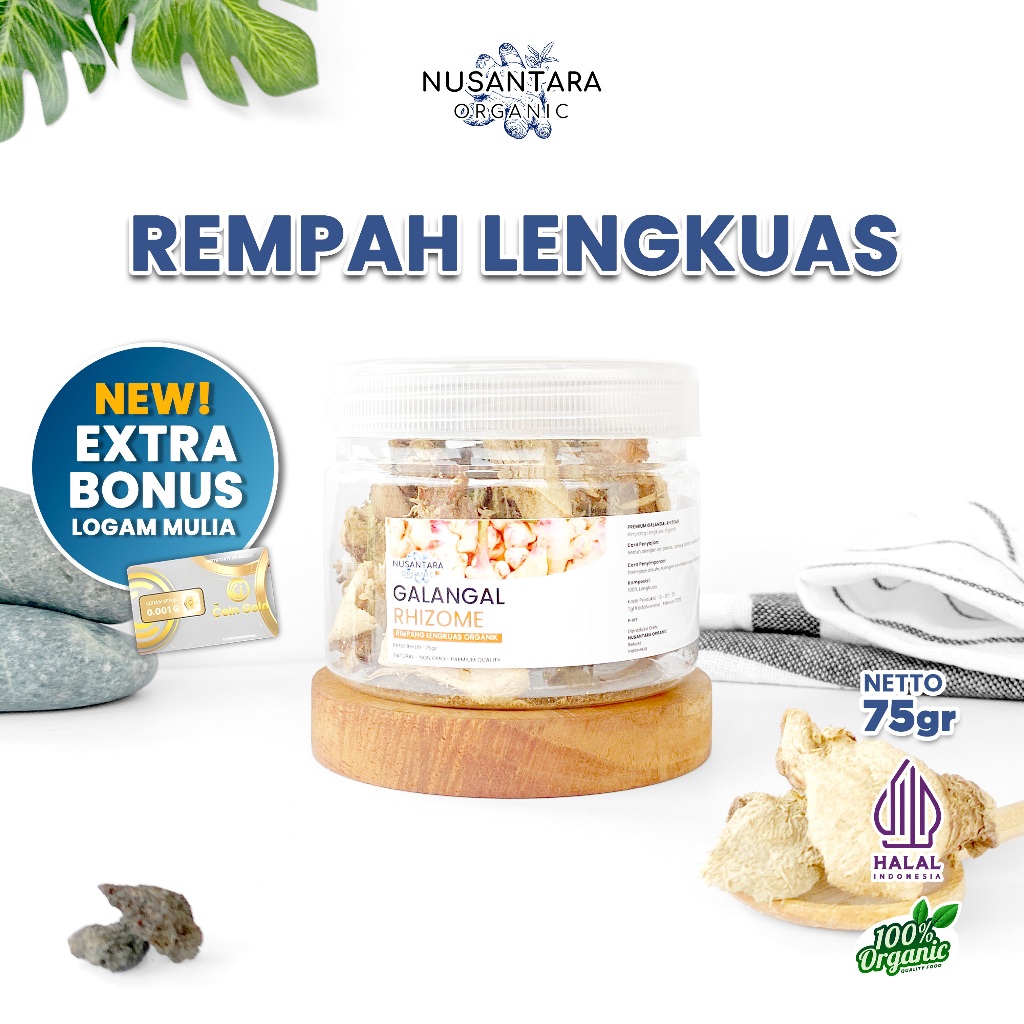 

Nusantara Organic Lengkuas Kering Dried Galangal Slice Organik Rempah Masakan Alami 75gr