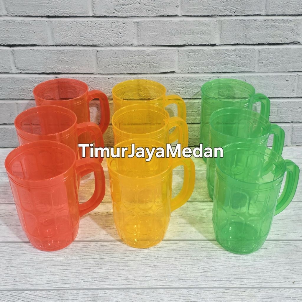 6 Pcs Gelas Bir Plastik Bergagang GM Beer Teh Manis Plastik