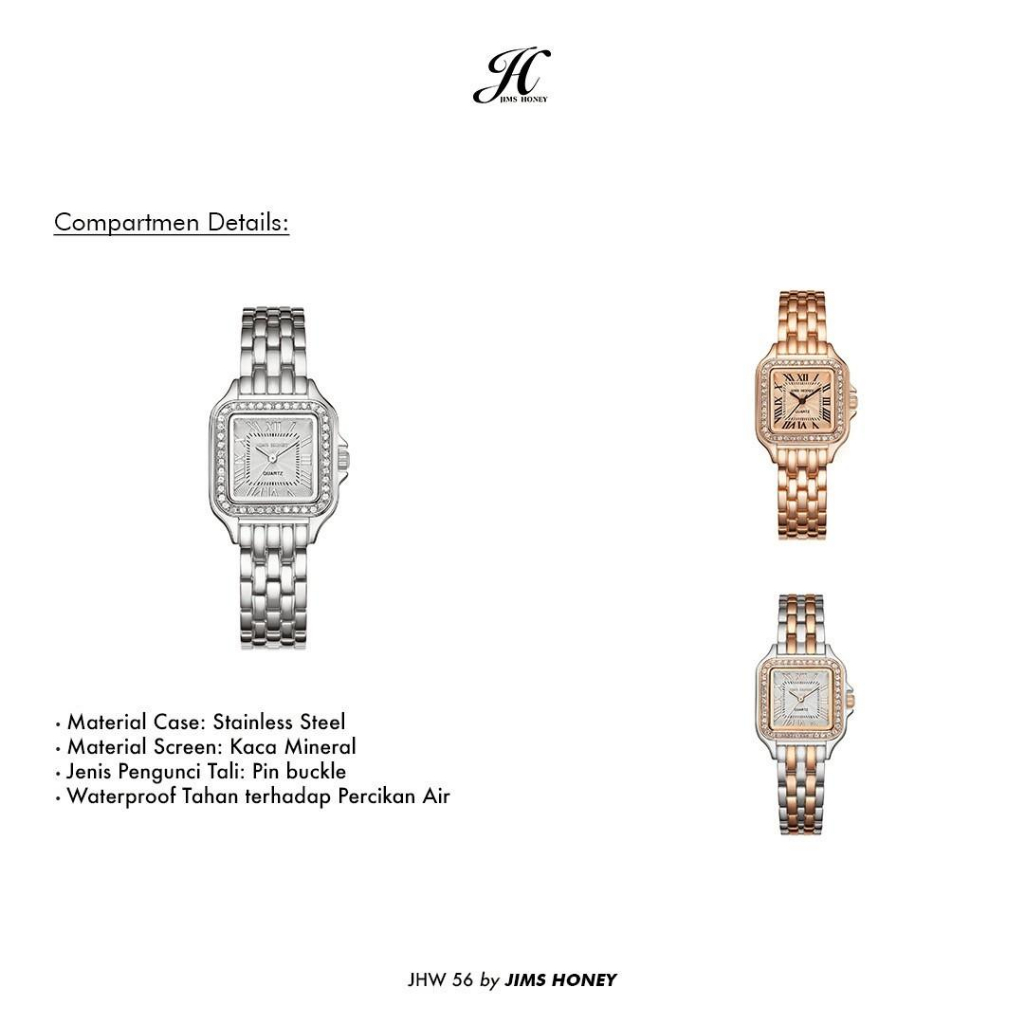 JIMS HONEY Jam Tangan Wanita JHW 56 Terbaru (Free Box & Baterai) Kaca Stainless Watches jam  tangan  wanita Elegan