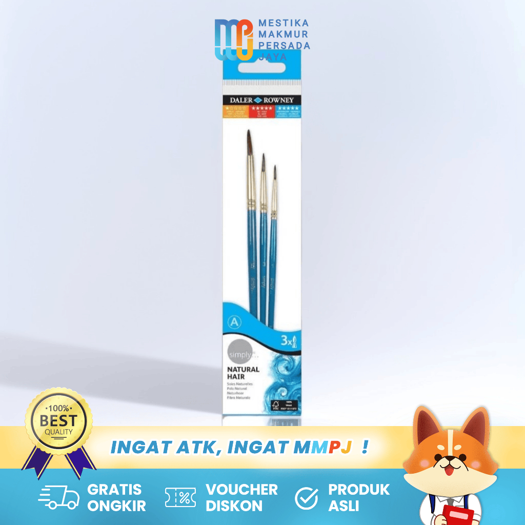 

Daler Rowney Simply Natural Hair Round Brush Set 3 pcs – Short Handle Kuas Cat Air Camel Hair 216910300