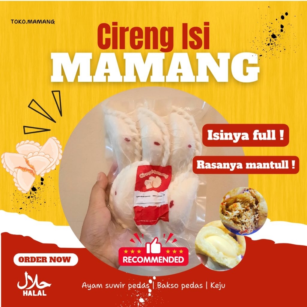 

Cireng Isi Large Ayam Suwir Pedas, Bakso Pedas, Keju - Toko Mamang
