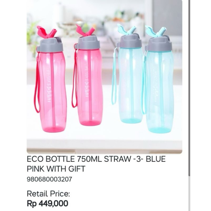 eco bottle straw 750 ml tupperware botol sedotan 750ml
