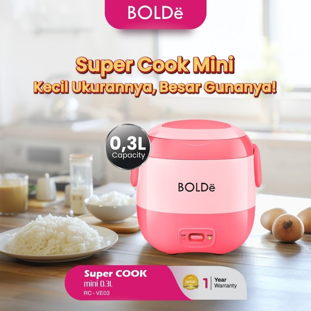 CUCI GUDANG Rice Cooker Mini Bolde Supercook Mini 0.3 L Rice Cooker Portable
