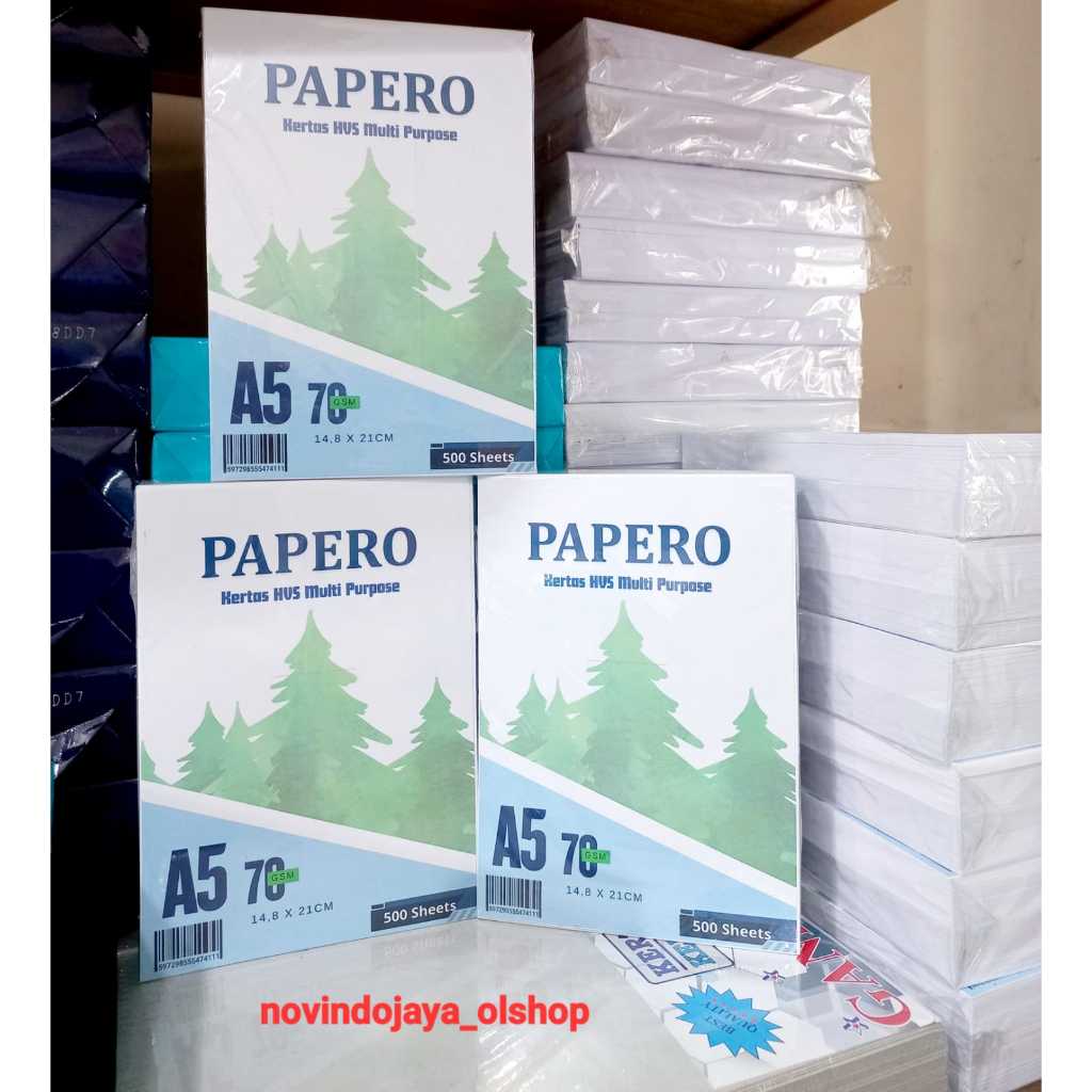 

KERTAS HVS A5 70GR KERTAS HVS PUTIH PAPERO ISI 500 LEMBAR /RIM GROSIR 10 RIM