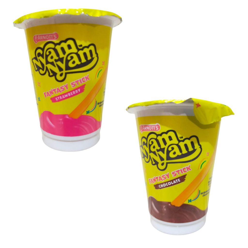 

Nyam Nyam Fantasy Stick 25g Rasa Chocolate dan Strawberry / Cemilan / Makanan Ringa / Snack Cokelat