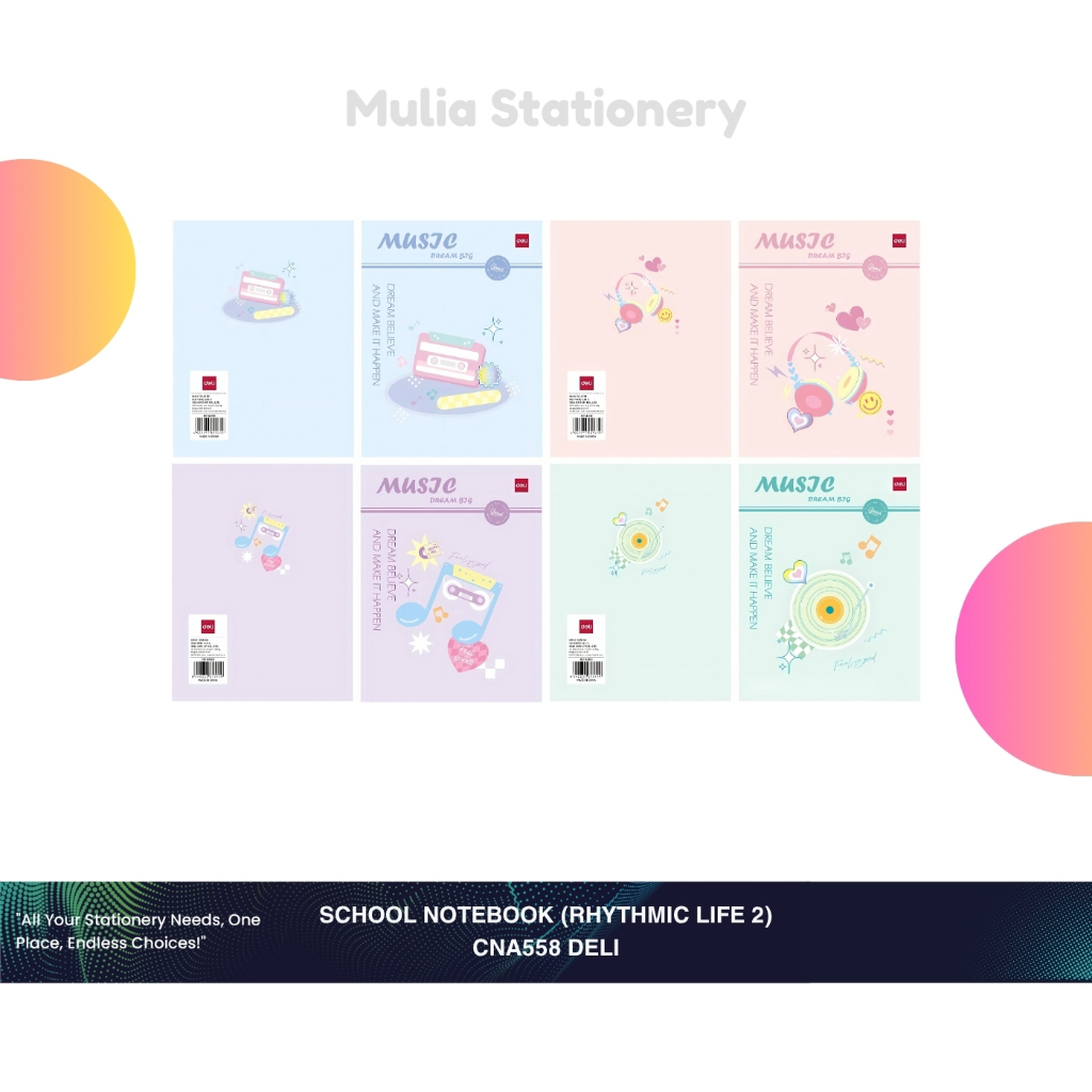 

(1 Pak isi 10) Buku Tulis Deli RHYTHMIC LIFE 2 58 Lembar CNA558 | Buku Tulis Sekolah - Sekolah & Kantor | Perlengkapan Sekolah