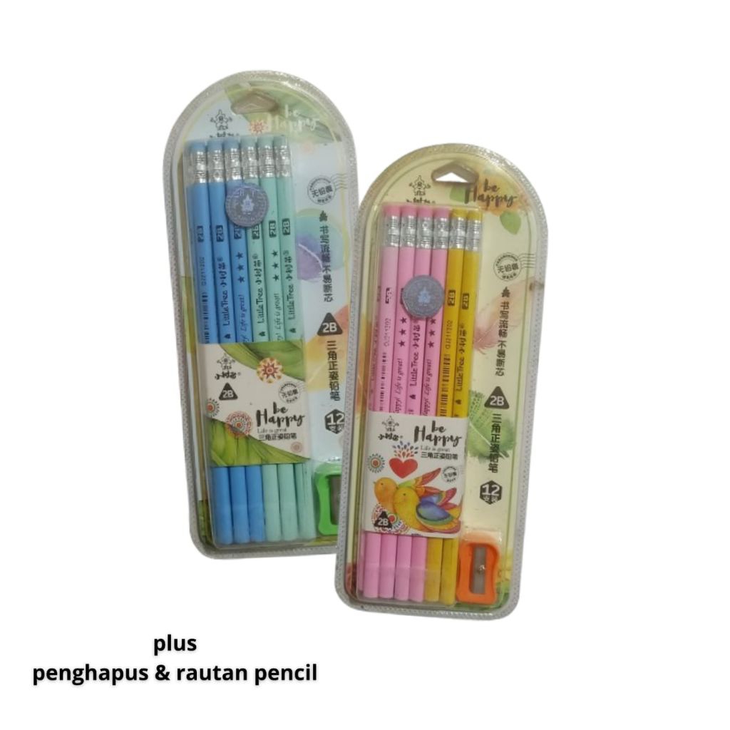 

PENCIL BE HAPPY DENGAN PENGHAPUS & RAUTAN || 12 PCS PENCIL 2B