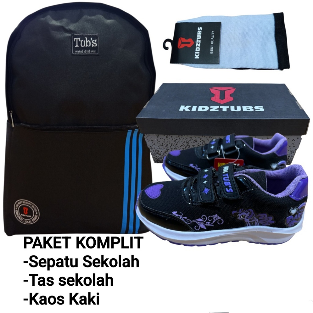 KIDZTUBS Sepatu Sekolah Anak Paket Komplit Sepatu Sekolah + Tas Sekolah + Kaos Kaki TUBS1317062825