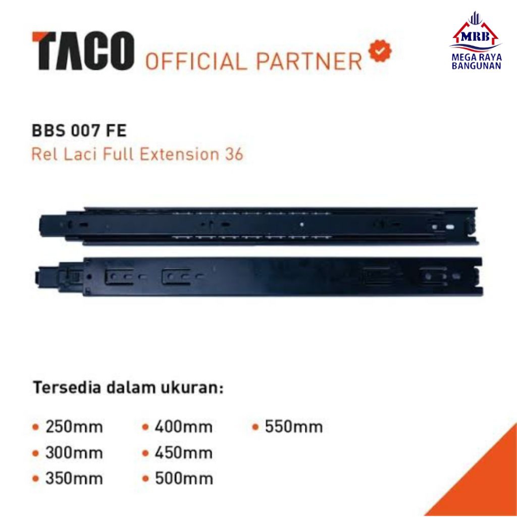 TACO Rel Laci Full Extension BBS 007 FE - Rel Laci Double Track Hitam Beban Berat (Tersedia Berbagai