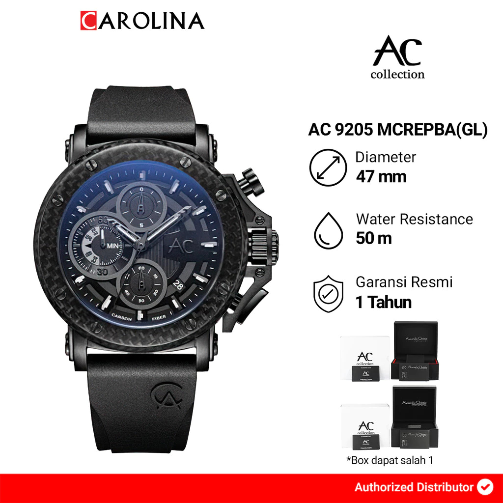 Jam Tangan Pria Alexandre Christie Collection AC 9205 MCREPBA(GL) Carbon Special Edition Chronograph