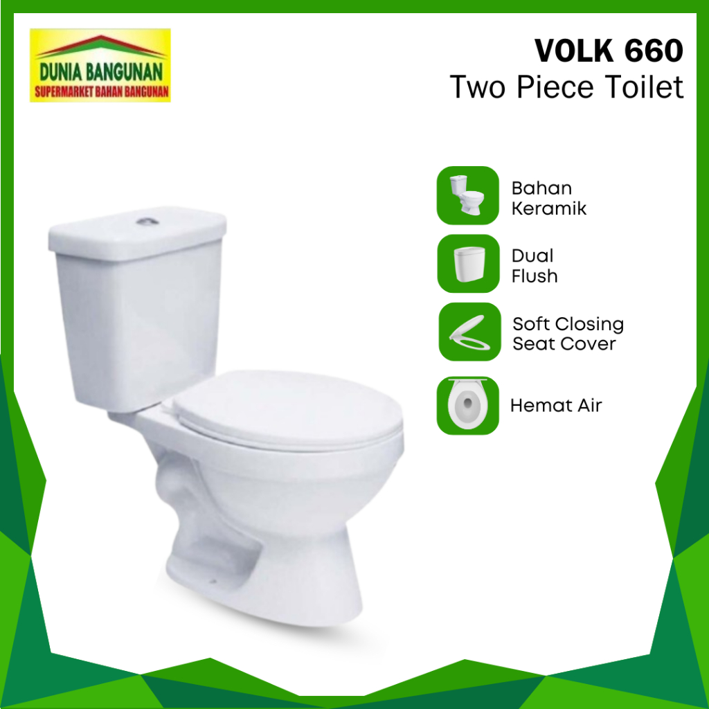Closet Duduk Volk 660 Two Piece Toilet Kloset Duduk Volk AS 30 CM Kloset Duduk Kamar Mandi