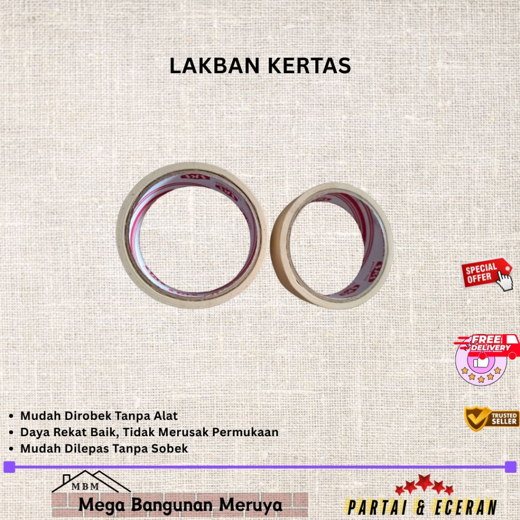 

Lakban kertas Sks Masking Tape Isolasi Selotip | Besar/Kecil