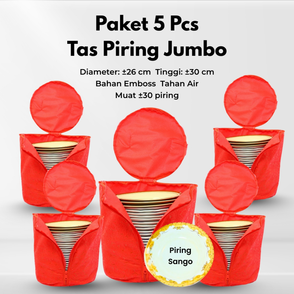 PAKET 5 TAS PIRING JUMBO BAHAN EMBOS 2 LAPIS , DM -+26CM MUAT 30 PIRING , ANTI DEBU