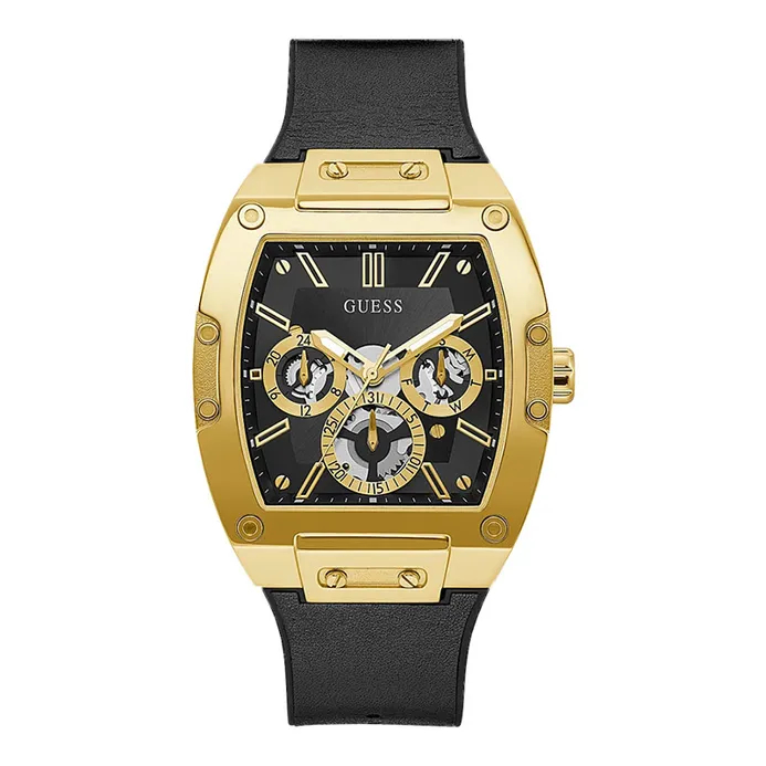 Guess Phoenix GW0202G1 Men Black Dial Black Leather With Silicone Strap