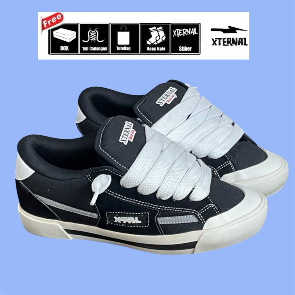Sepatu Sneakers Fat Shoes XternalStepSure Skateboard Gemuk Reflective Black White Sepatu Gemuk Sneak