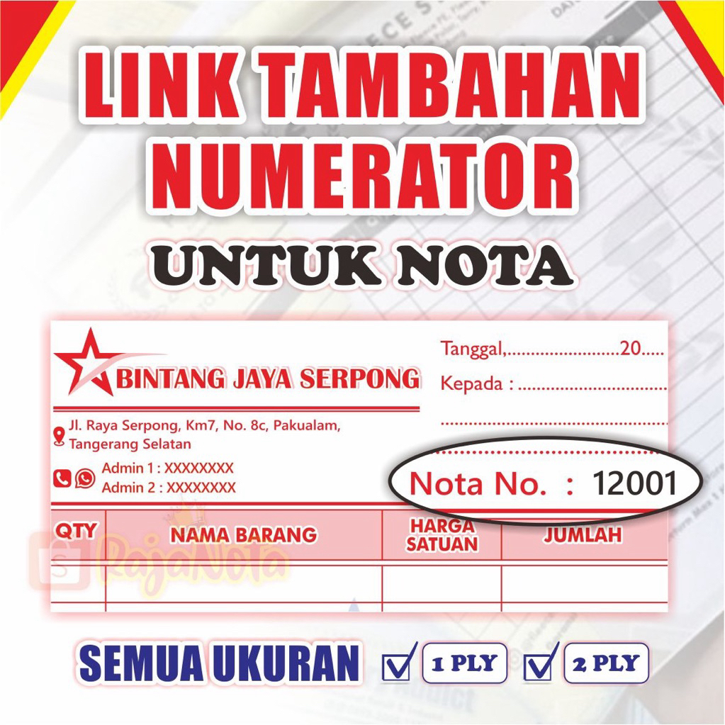 

Tambah Nomerator Untuk Nota 1ply & 2ply