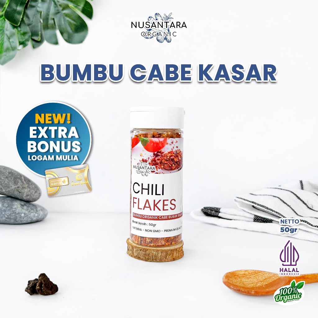 

Nusantara Organic Cabe Bubuk Kasar Chilli Flakes Organik Bumbu Dapur Rempah Rimpang Murni 50gr