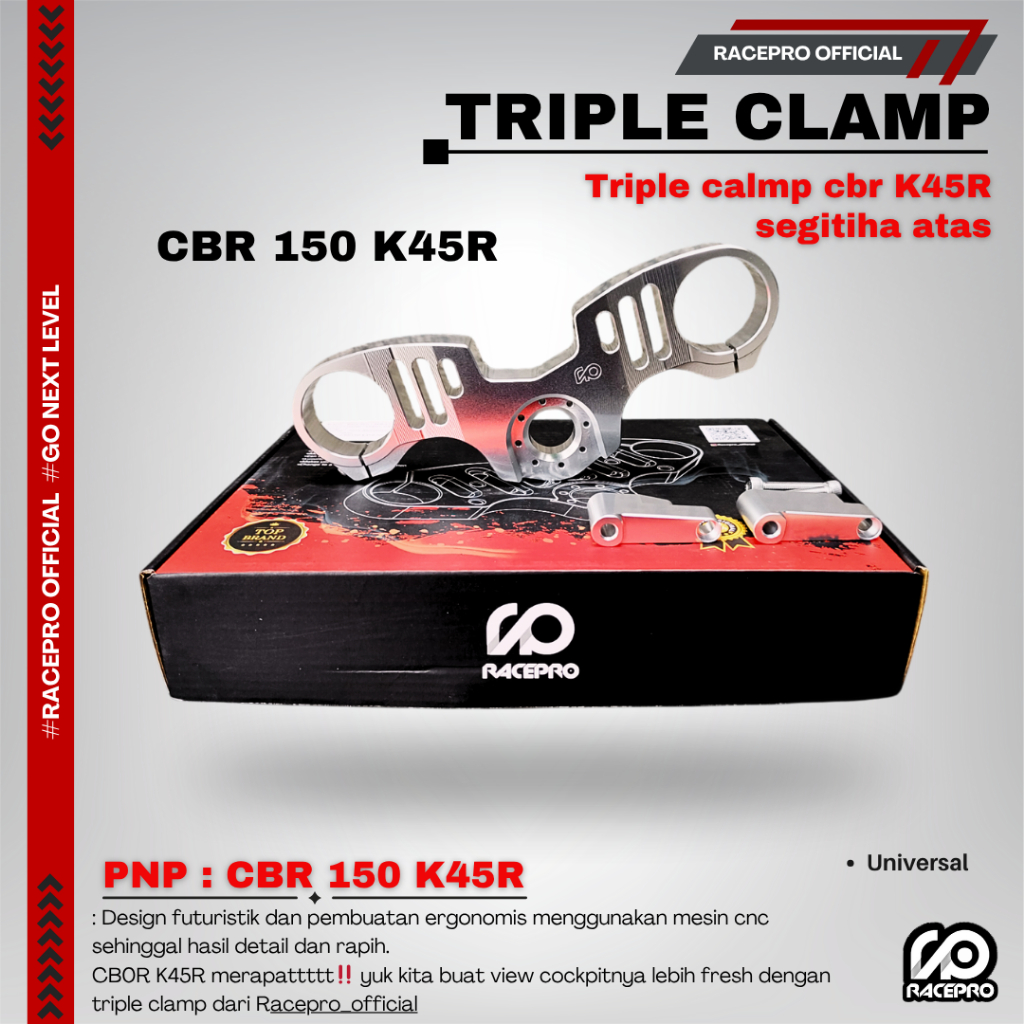 TRIPLE CLAMP CBR 150T K45R SEGITIGA ATAS CBR150 TRIPLE CLAMP RACEPRO ORIGINAL