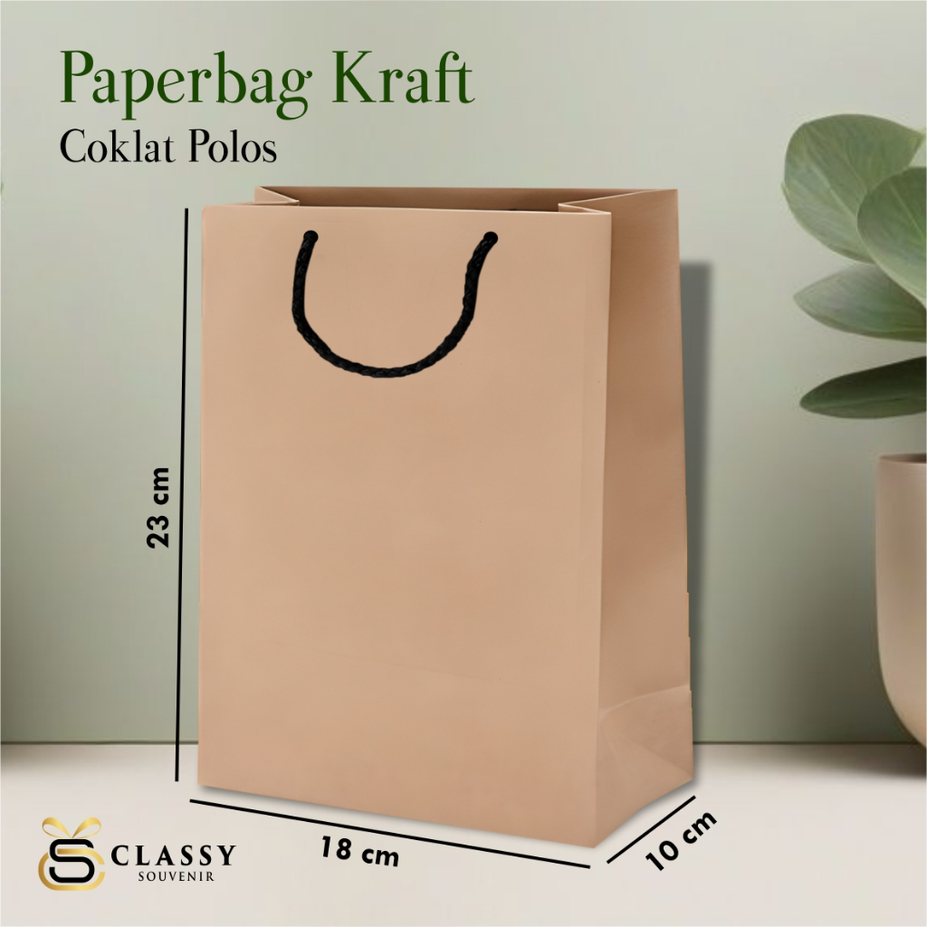 

[12 PCS] PAPER BAG KRAFT COKLAT POLOS LUSINAN - TAS KERTAS SOUVENIR PERNIKAHAN READY UKURAN 18 X 23 X 10 CM