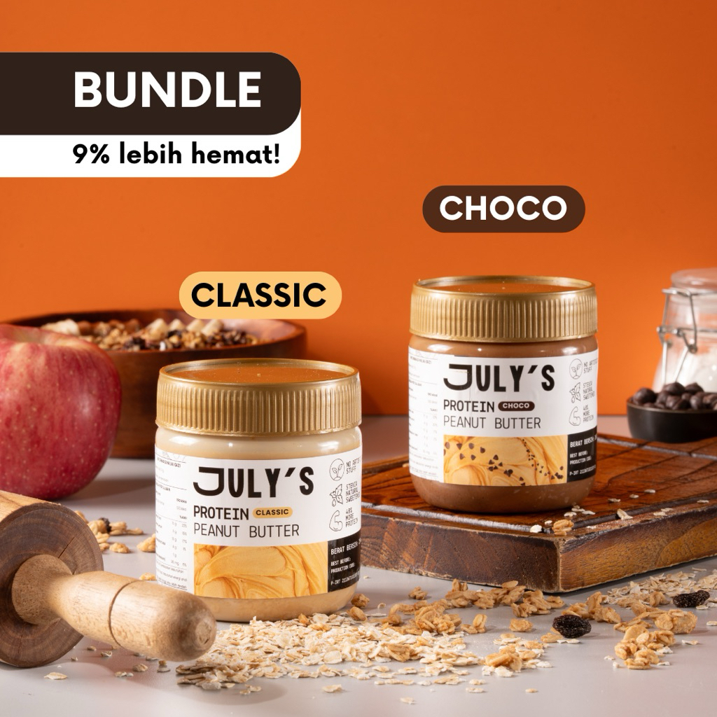 

JULY’S Peanut Butter dengan Tambahan Protein Whey Isolate, Manis Stevia, (Bundle Classic + Choco)