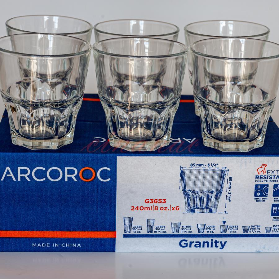 1 SET ISI 6 PCS GELAS ARCOROC GRANITY 240 ML- GELAS KACA-GELAS MINUM-ARCOROC