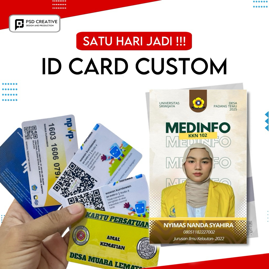

Id card pvc sehari jadi cetak /custom desain bebas