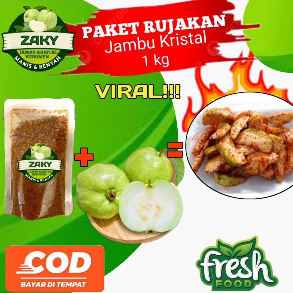 

1 Kg Jambu Kristal Kebumen isi 5/6 buah fresh di petik sa'at mau di packing+ Bumbu Rujak pedas manis 100 gr (pedas)