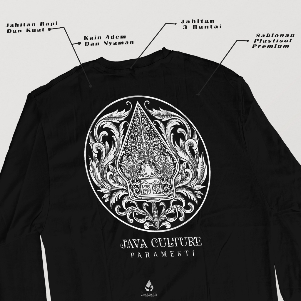 PARAMESTI: Kaos Jawa Streetwear Unisexx Bahan Katun Combed Atasan Lengan Panjang Motif Java Culture